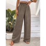  Women Fashionable Wide Leg High Waisted Straight Pants With Flower Gauze Fabric