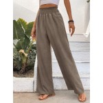  Women Fashionable Wide Leg High Waisted Straight Pants With Flower Gauze Fabric