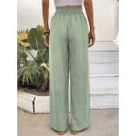  Wide Shirred Waist Straight Leg Trousers