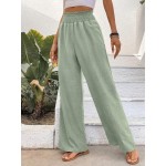  Wide Shirred Waist Straight Leg Trousers