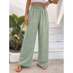  Wide Shirred Waist Straight Leg Trousers