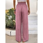  Women s Shirred Wide Waist Straight Pants In Floral Chiffon Fabric