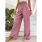  Women s Shirred Wide Waist Straight Pants In Floral Chiffon Fabric