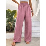  Women s Shirred Wide Waist Straight Pants In Floral Chiffon Fabric