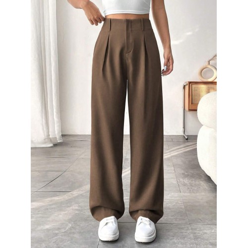  Women Solid Color Wide Leg Pants With Pockets