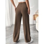  Women Solid Color Wide Leg Pants With Pockets