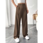  Women Solid Color Wide Leg Pants With Pockets