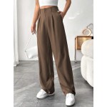  Women Solid Color Wide Leg Pants With Pockets