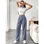  Women Straight Leg Pants With Pleated Design