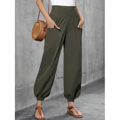 Women s Casual Elastic Waist Nine Point Pants Double Pocket Harem Pants