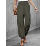 Women s Casual Elastic Waist Nine Point Pants Double Pocket Harem Pants