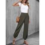 Women s Casual Elastic Waist Nine Point Pants Double Pocket Harem Pants