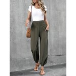 Women s Casual Elastic Waist Nine Point Pants Double Pocket Harem Pants