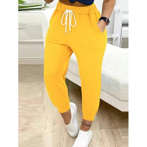 Women Simple Solid Color Drawstring Jogger Pants