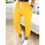 Women Simple Solid Color Drawstring Jogger Pants