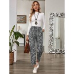  Women s Tie Waist Pockets Leopard Print Casual Pants