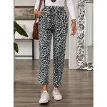  Women s Tie Waist Pockets Leopard Print Casual Pants