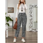  Women s Tie Waist Pockets Leopard Print Casual Pants