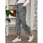  Women s Tie Waist Pockets Leopard Print Casual Pants