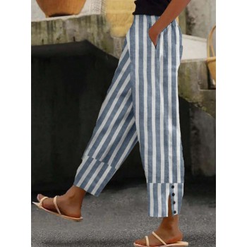 Patchwork Slit Decor Striped Summer Women s Long Pants