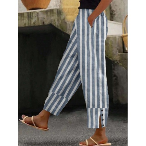 Patchwork Slit Decor Striped Summer Women s Long Pants