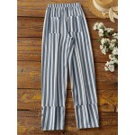 Patchwork Slit Decor Striped Summer Women s Long Pants