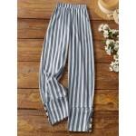 Patchwork Slit Decor Striped Summer Women s Long Pants