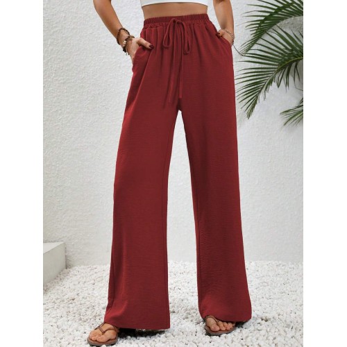  Women s Waist Belt Buckle Pockets Design Monochromatic Straight Pants