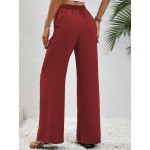  Women s Waist Belt Buckle Pockets Design Monochromatic Straight Pants