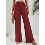  Women s Waist Belt Buckle Pockets Design Monochromatic Straight Pants