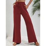  Women s Waist Belt Buckle Pockets Design Monochromatic Straight Pants