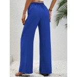  Women s Tie Waist Solid Color Straight Pants With Pockets