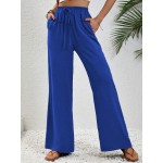  Women s Tie Waist Solid Color Straight Pants With Pockets