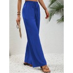  Women s Tie Waist Solid Color Straight Pants With Pockets