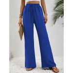  Women s Tie Waist Solid Color Straight Pants With Pockets