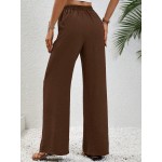  Vacation Casual Solid Color Drawstring Waist Straight Leg Pants