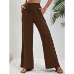  Vacation Casual Solid Color Drawstring Waist Straight Leg Pants