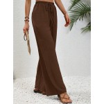  Vacation Casual Solid Color Drawstring Waist Straight Leg Pants