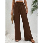  Vacation Casual Solid Color Drawstring Waist Straight Leg Pants