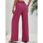  Women s Solid Color Tie Waist Straight Wide Leg Casual Pants