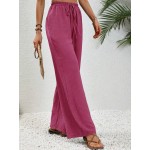  Women s Solid Color Tie Waist Straight Wide Leg Casual Pants