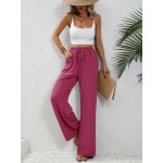  Women s Solid Color Tie Waist Straight Wide Leg Casual Pants