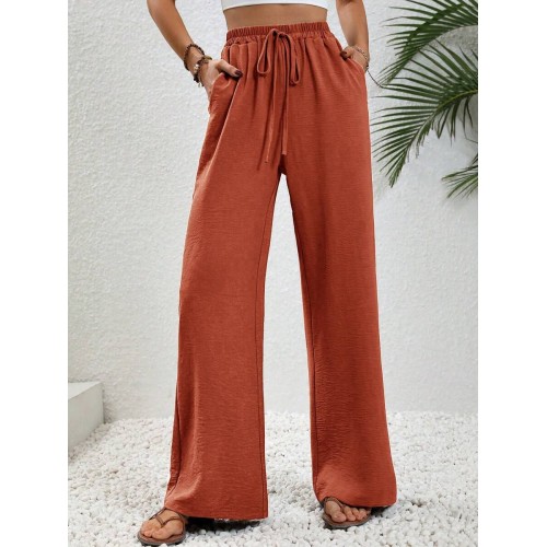  Women s Solid Color Casual Tie Waist 7 9 Length Pants