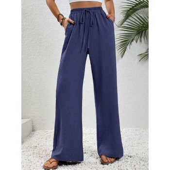  7 8 9 10 Solid Color Drawstring Casual Pants With Pockets