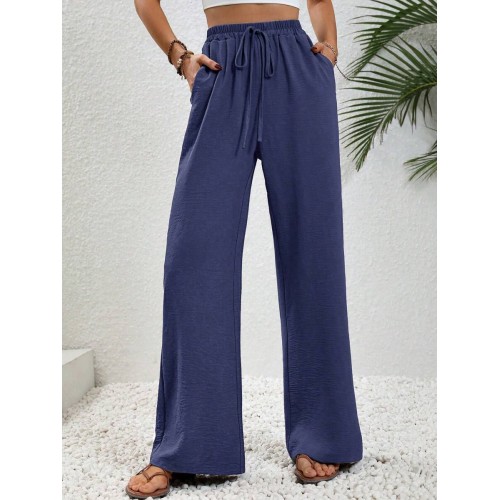  7 8 9 10 Solid Color Drawstring Casual Pants With Pockets