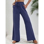  7 8 9 10 Solid Color Drawstring Casual Pants With Pockets