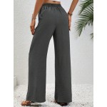  Women s Solid Color Waist Belt Straight Leg Loose Casual Trousers With Pockets