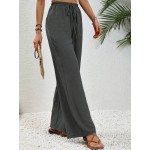  Women s Solid Color Waist Belt Straight Leg Loose Casual Trousers With Pockets