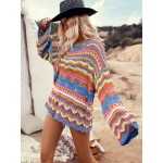  Contrasting Color Hollow Out Knit Loose Pullover Sweater