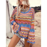  Contrasting Color Hollow Out Knit Loose Pullover Sweater